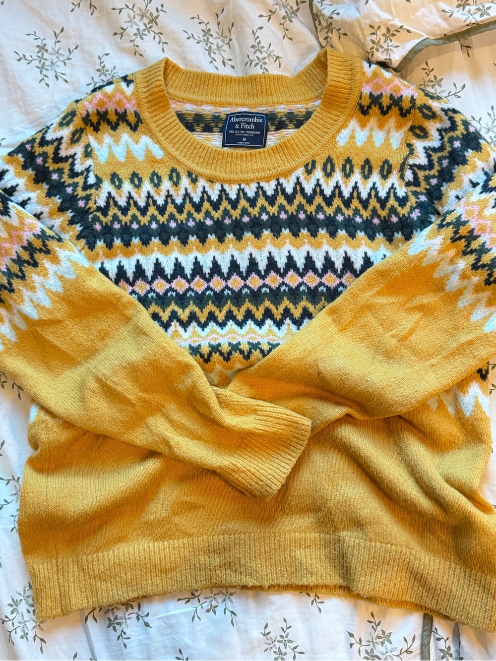 Abercrombie & Fitch Mustard Fair Isle Wool Blend Sweater Size M